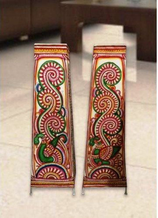 Andhra Pradesh Leather Puppetry Peacock Design Decorative Showpiece Lamp (Set of 2)