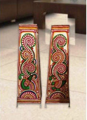 Andhra Pradesh Leather Puppetry Peacock Design Decorative Showpiece Lamp (Set of 2)