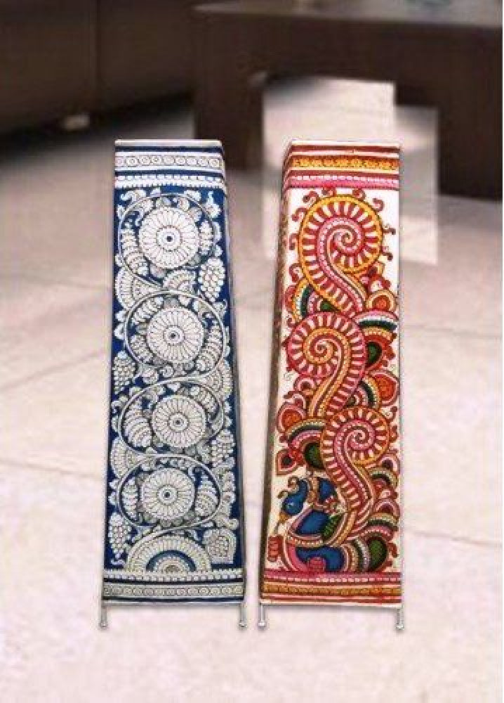 Andhra Pradesh Leather Puppetry Floral Printed Decorative Showpiece Lamp (Set of 2)