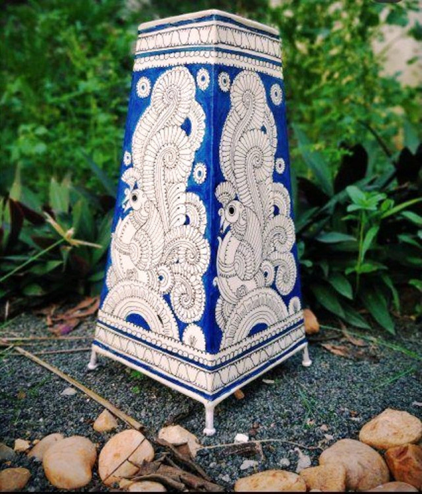 Handprinted Leather Puppetry Blue Color Lampshade