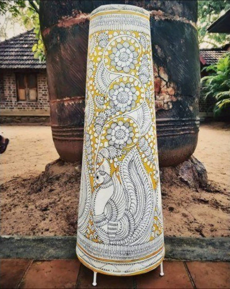 Yellow-White Color Handprinted Leather Puppetry 16 Inches Lampshade