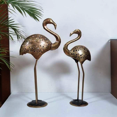 Antique Metal Crane Tea Light Set Of 2