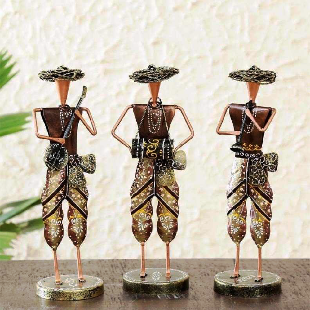 Antique Metal Musician Men Figurine Set of 3