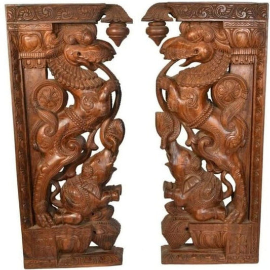 Arumbavur Handcarved Mythical Yaazhi - Set of 2