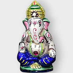 Ashirwad Pose Silver Ganesha Meenakari Craft