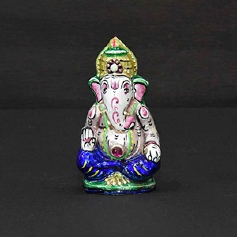 Ashirwad Pose Silver Ganesha Meenakari Craft