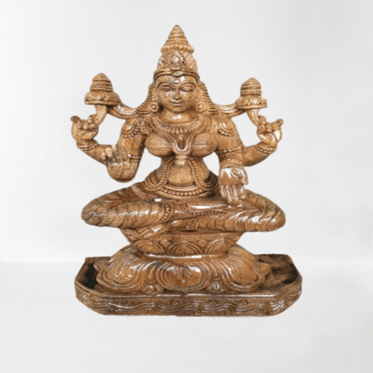 Authentic Handcarved Kallakurichi Wood Carving of Goddess Lakshmi Statue