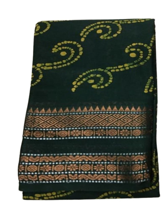 Authentic Madurai Sungudi Green Themed Classical Patterned Zari Sarees