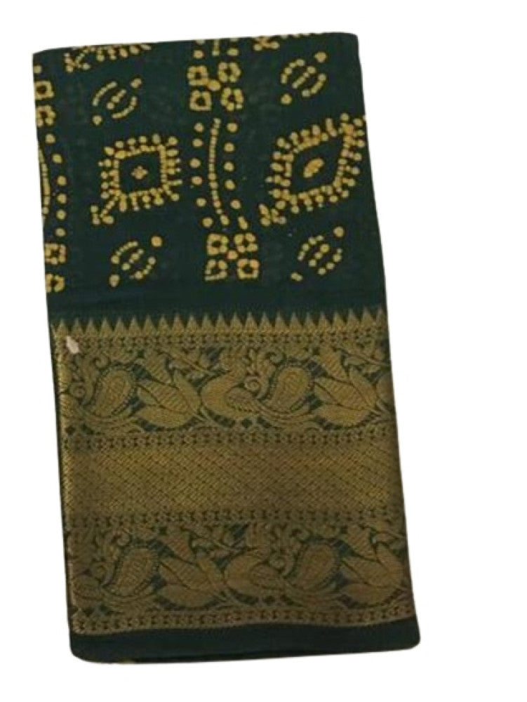 Authentic Madurai Sungudi Saree Green Themed With Classical Floral Design