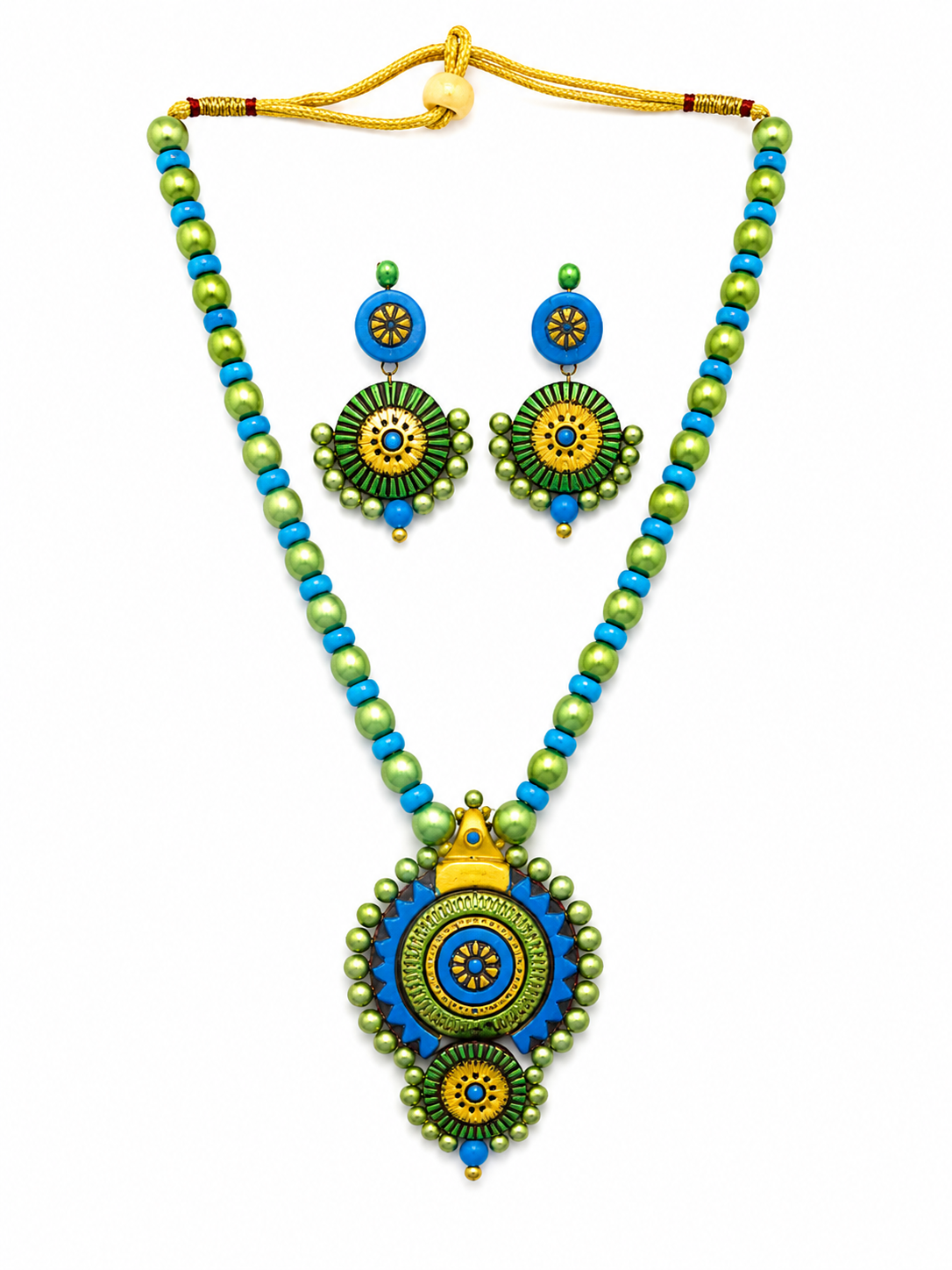 Multi-color Bankura Panchmura Terracotta Craft Necklace Jewellery Set