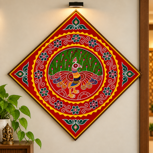 Colourful Peacock Wall Hanging Pipli Work