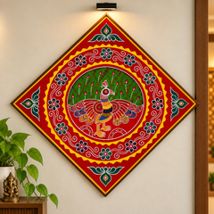 Colourful Peacock Wall Hanging Pipli Work