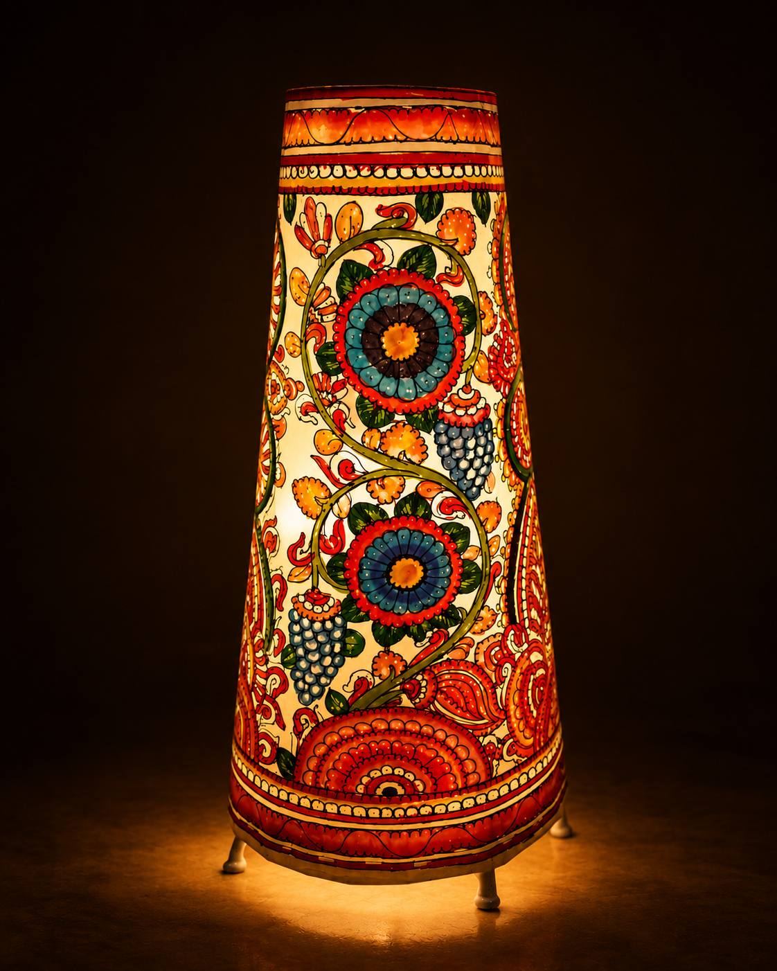 Andhra Pradesh Leather Puppetry Floral Decorative Showpiece Lamp