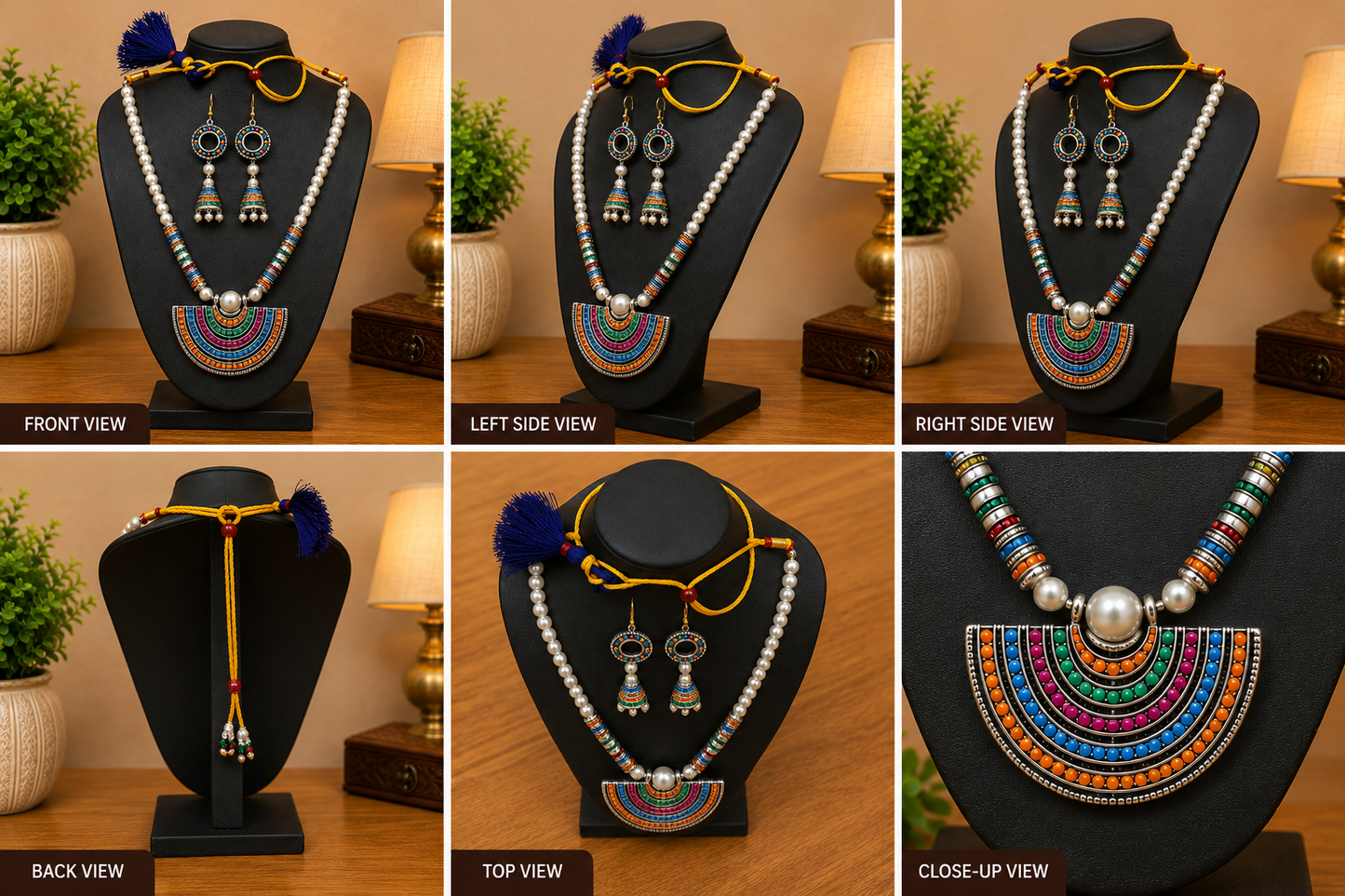 Multi-color Bankura Panchmura Terracotta Craft Necklace Jewellery Set