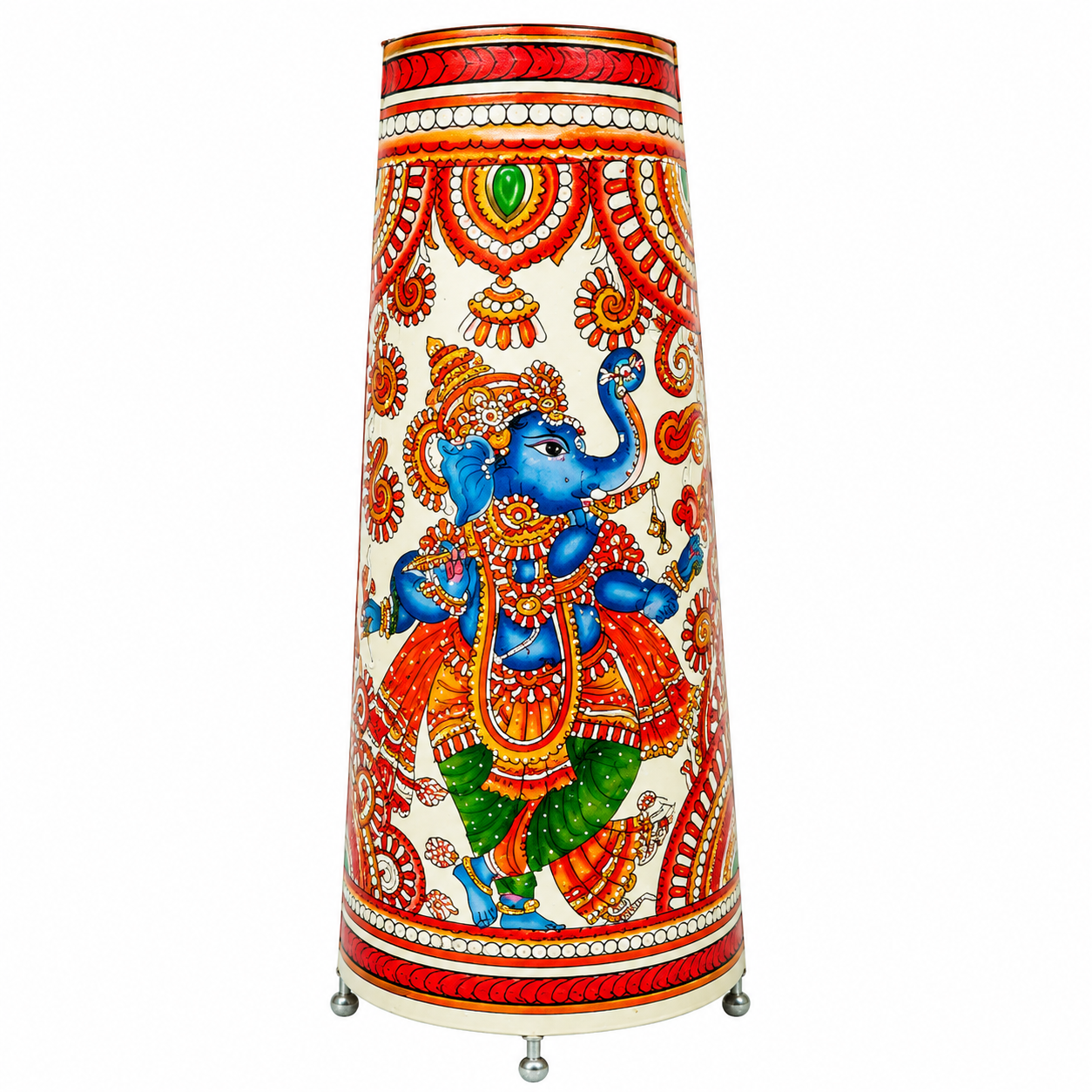 Andhra Pradesh Leather Puppetry Floral Ganesha With Flute Decorative Showpiece Lamp