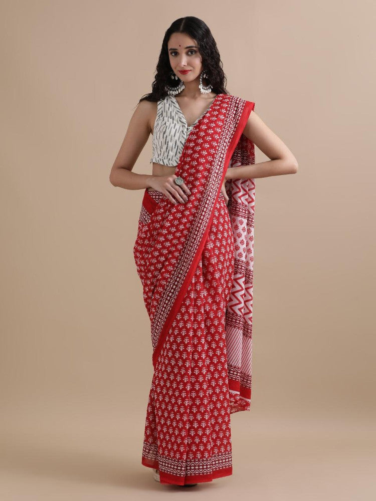 Bagru Block Print Cotton mulmul Saree Style 101
