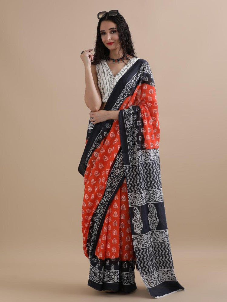 Bagru Block Print Cotton mulmul Saree Style 105