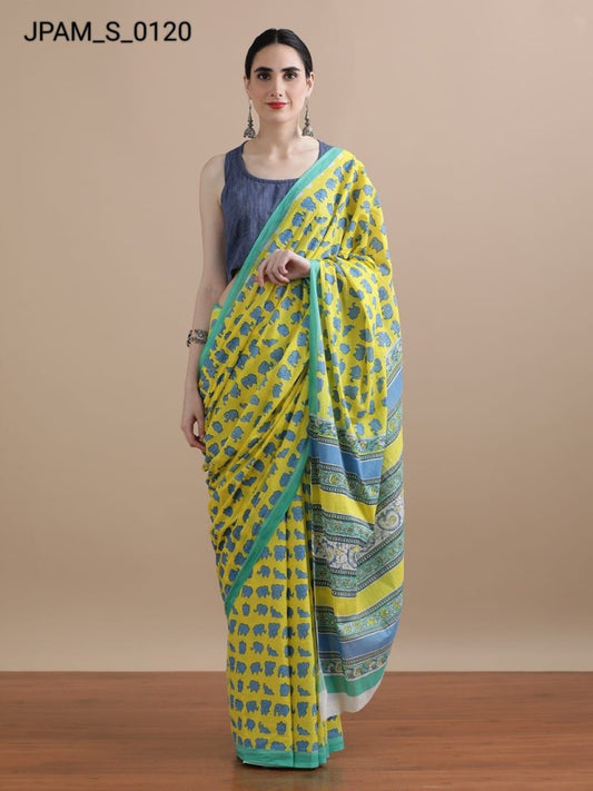 Bagru Block Print Cotton mulmul Saree Style 112