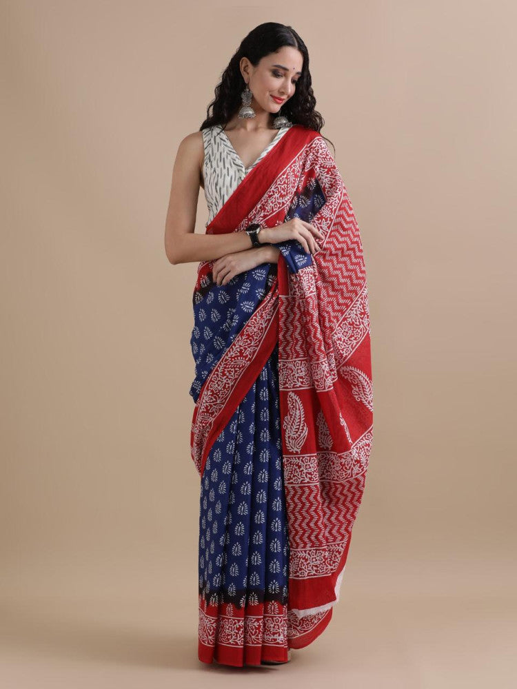 Bagru Block Print Cotton mulmul Saree Style 115
