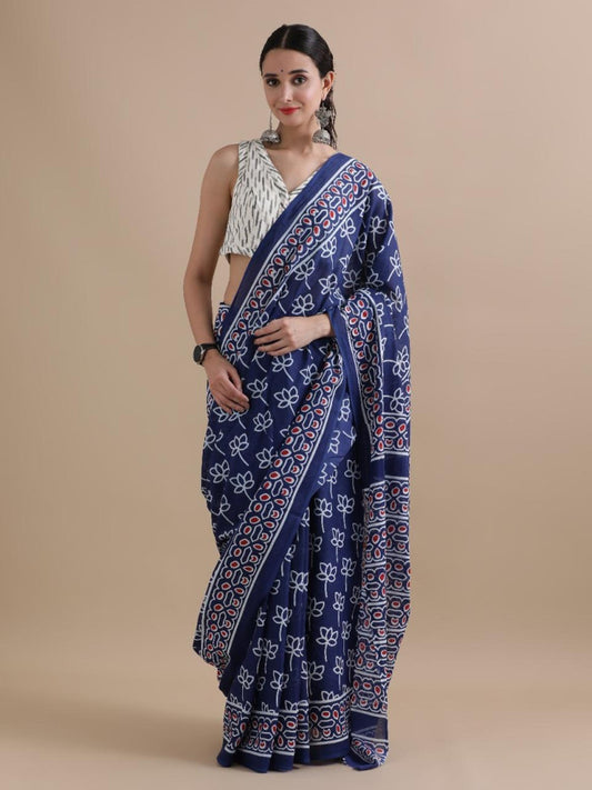 Bagru Block Print Cotton mulmul Saree Style 117