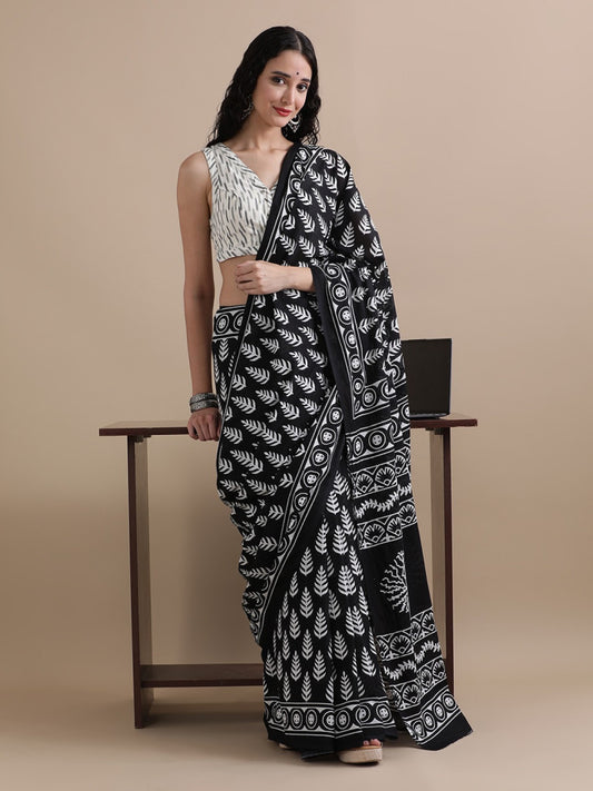 Bagru Block Print Cotton mulmul Saree Style 118