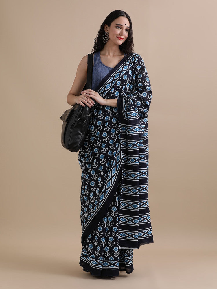 Bagru Block Print Cotton mulmul Saree Style 120