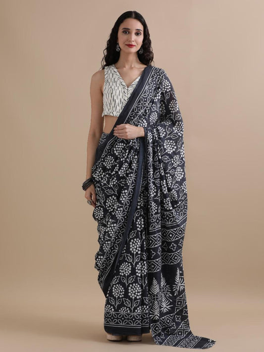 Bagru Block Print Cotton mulmul Saree Style 127