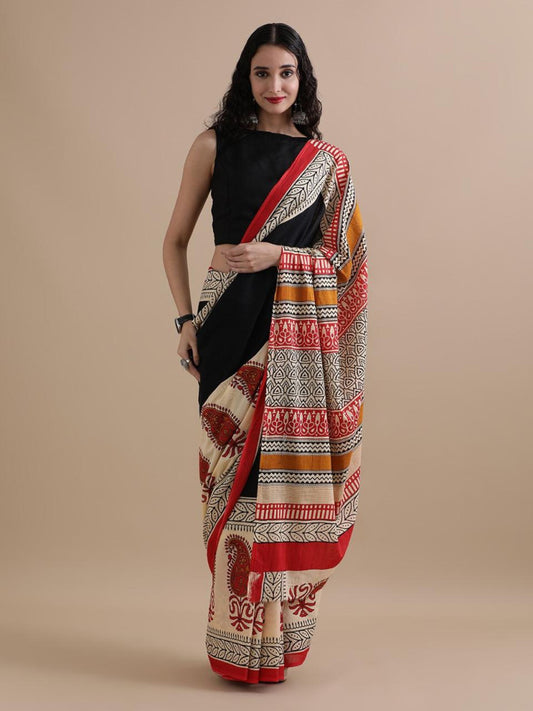 Bagru Block Print Cotton mulmul Saree Style 130