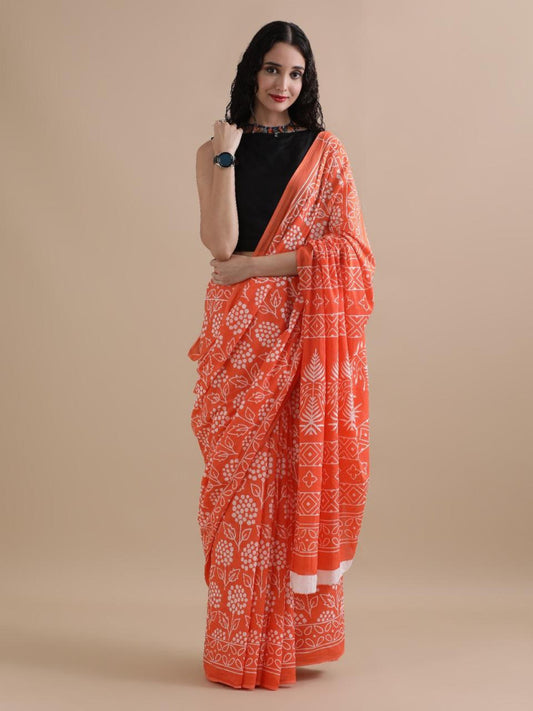 Bagru Block Print Cotton mulmul Saree Style 131