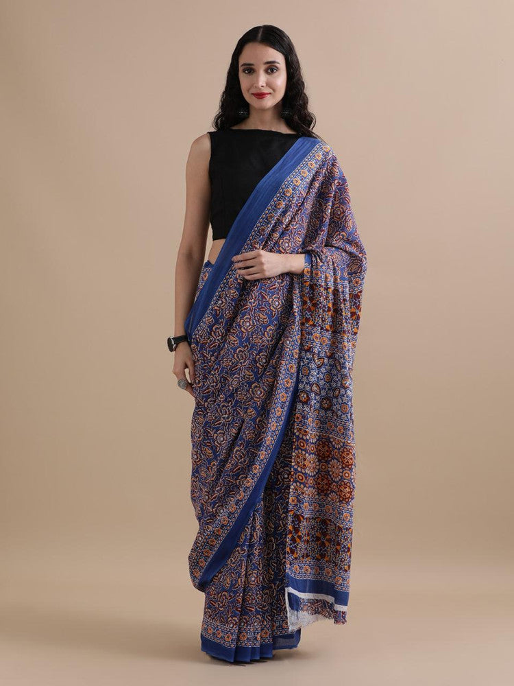 Bagru Block Print Cotton mulmul Saree Style 138
