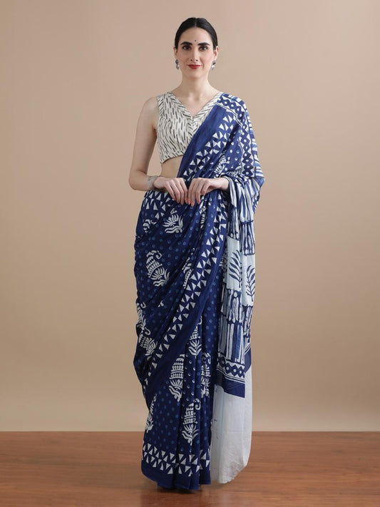 Bagru Block Print Cotton mulmul Saree Style 152