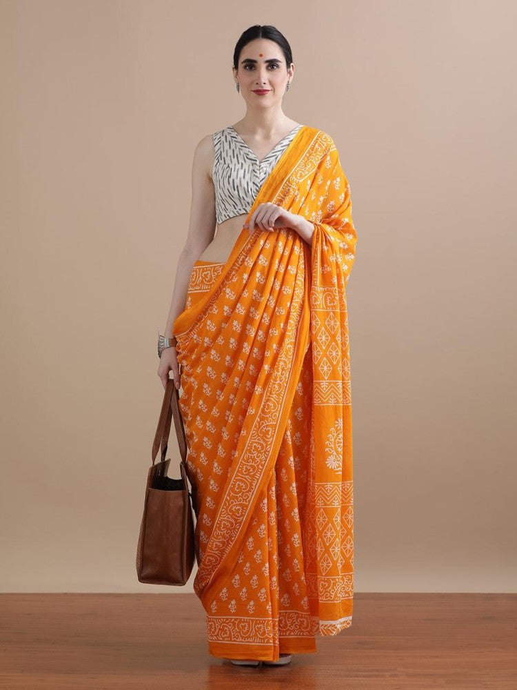 Bagru Block Print Cotton mulmul Saree Style 153