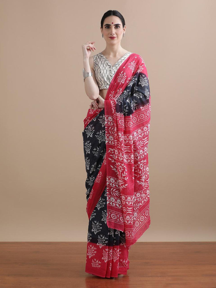 Bagru Block Print Cotton mulmul Saree Style 158