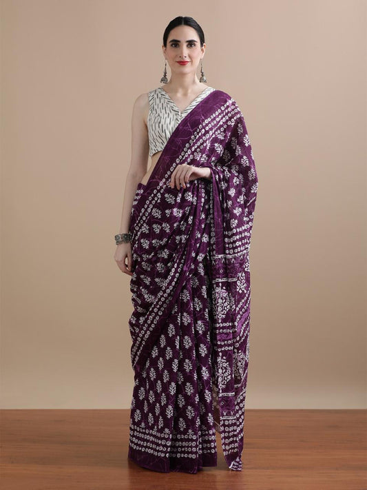 Bagru Block Print Cotton mulmul Saree Style 164