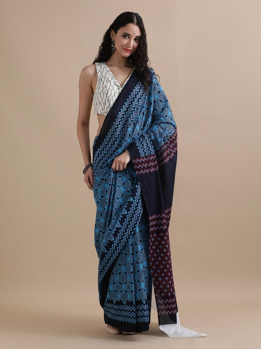 Bagru Block Print Cotton mulmul Saree Style 167