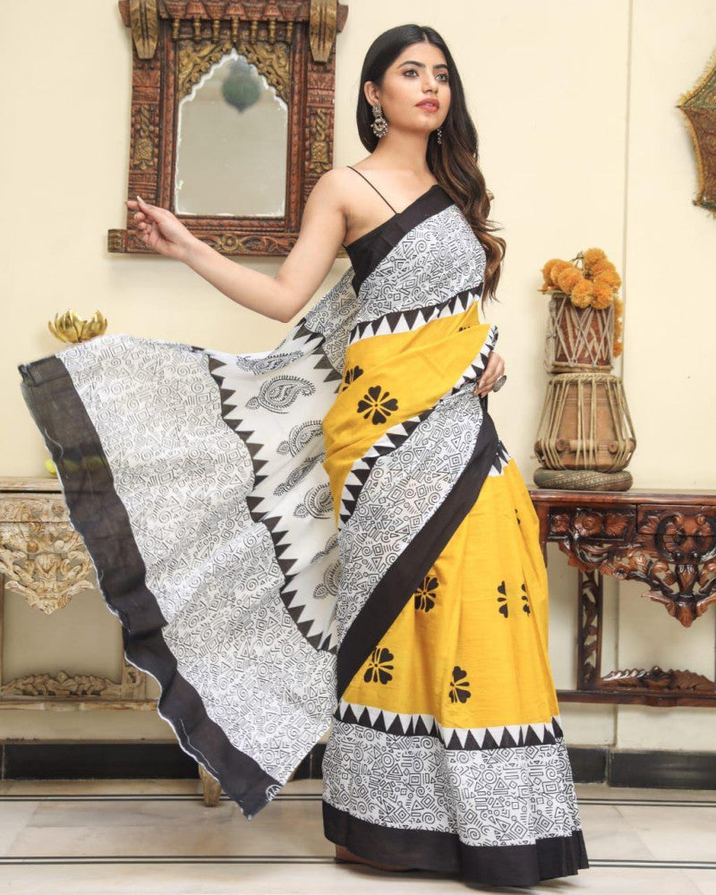 Bagru Block Print Cotton mulmul Saree Style 176