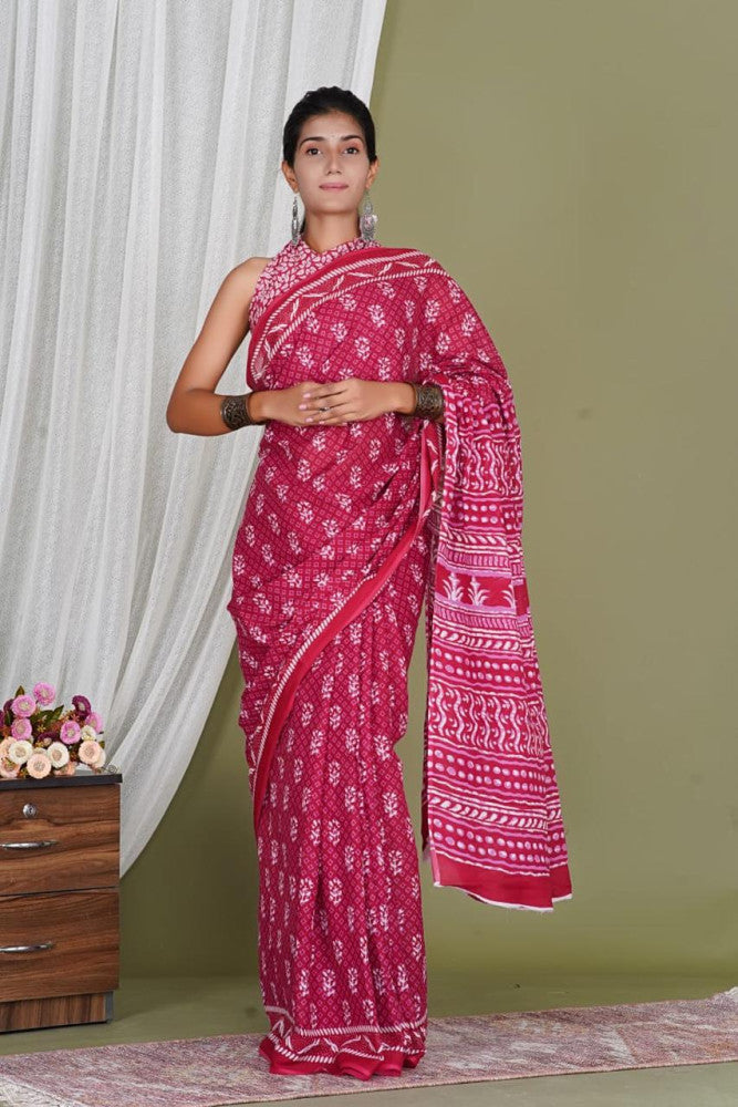 Bagru Block Print Cotton mulmul Saree Style 177