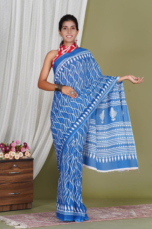 Bagru Block Print Cotton mulmul Saree Style 178