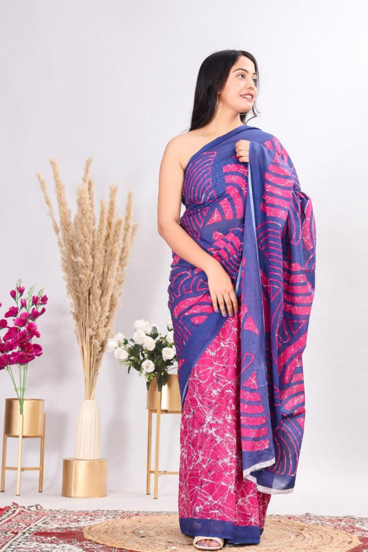 Bagru Block Print Cotton mulmul Saree Style 179