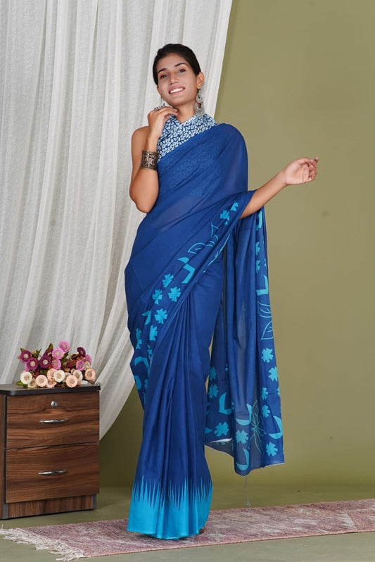 Bagru Block Print Cotton mulmul Saree Style 186