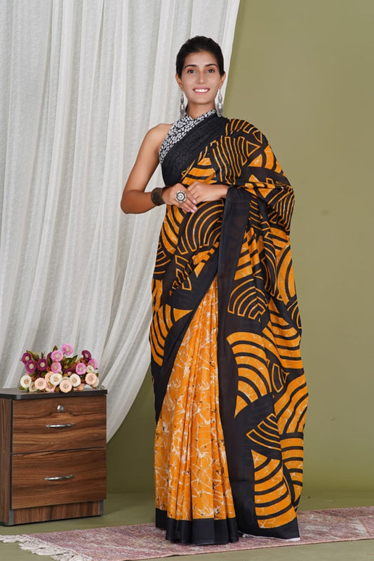 Bagru Block Print Cotton mulmul Saree Style 187