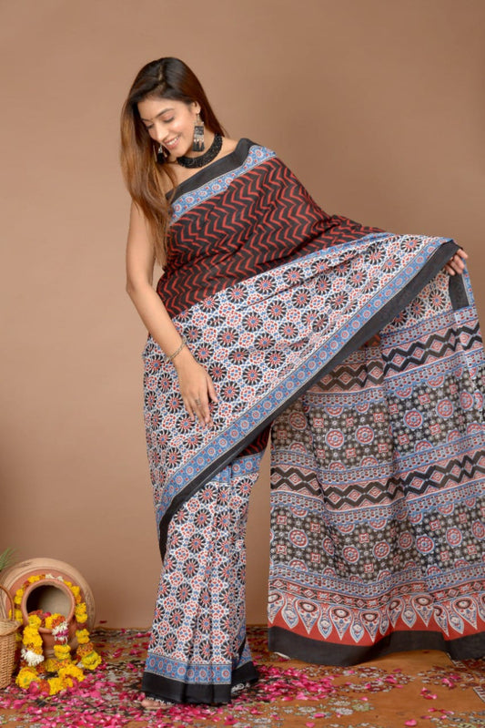 Bagru Block Print Cotton mulmul Saree Style 192