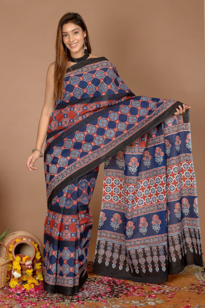 Bagru Block Print Cotton mulmul Saree Style 194