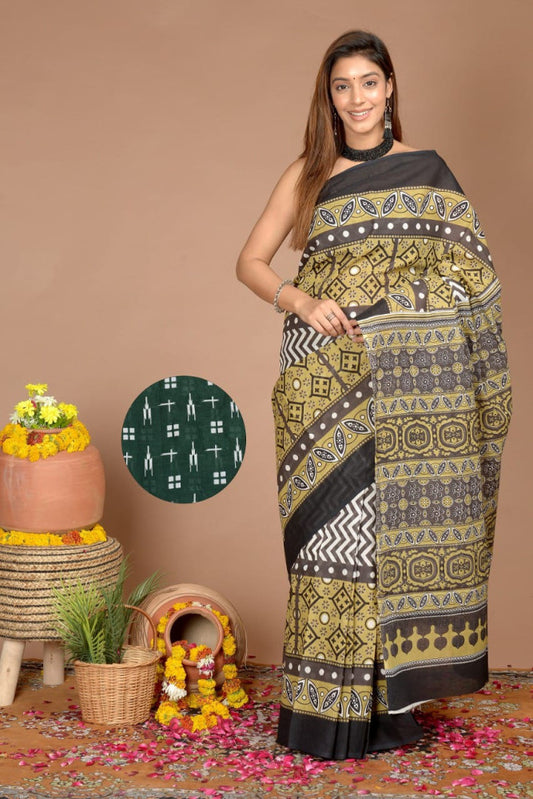 Bagru Block Print Cotton mulmul Saree Style 195