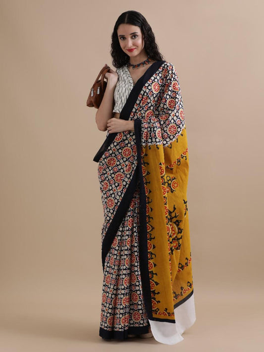 Bagru Block Print Cotton mulmul Saree Style 92