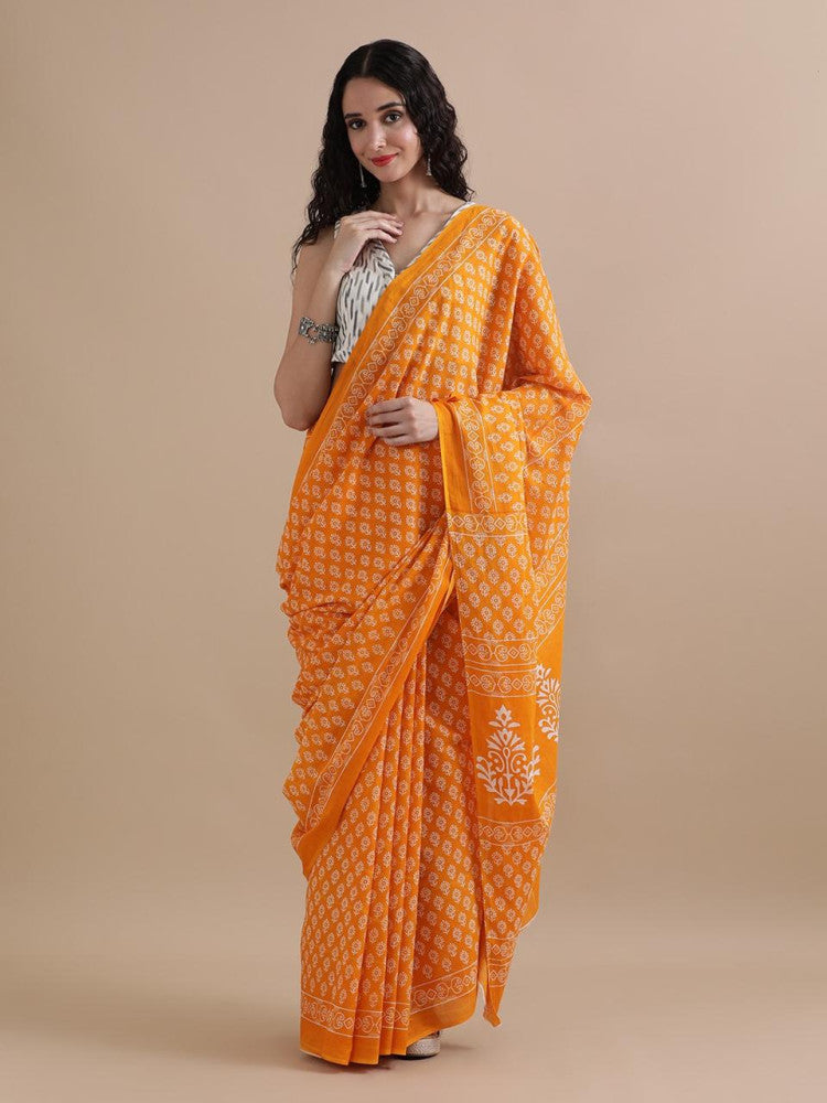Bagru Block Print Cotton mulmul Saree Style 95