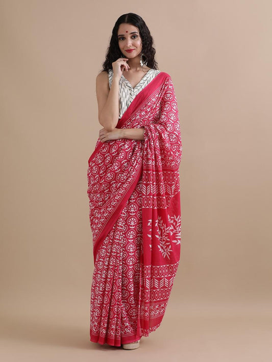 Bagru Block Print Cotton mulmul Saree Style 96