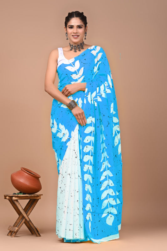 Bagru Block Print Cotton mulmul Sarees Style 1