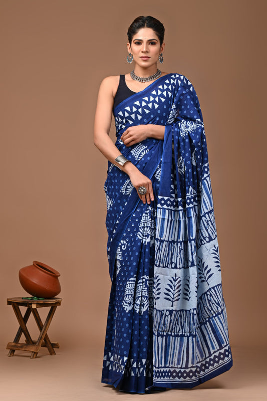 Bagru Block Print Cotton mulmul Sarees Style 15