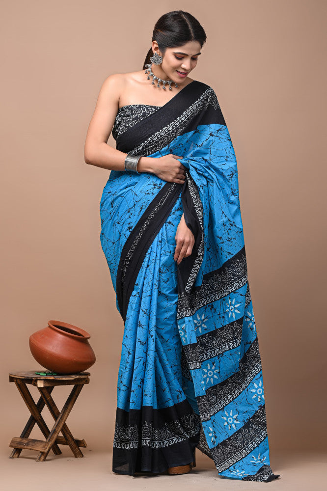 Bagru Block Print Cotton mulmul Sarees Style 16